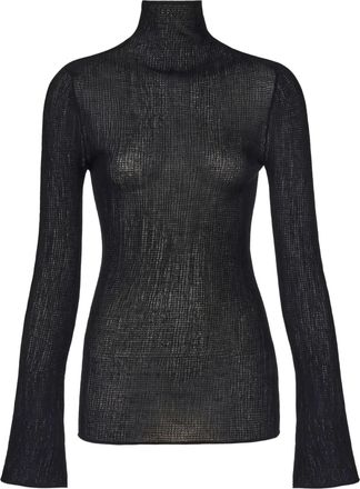 Ferragamo Ribbed Knit Turtleneck Blouse - Black