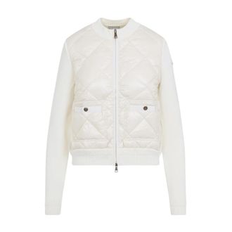 Moncler Gewatteerd gebreid vest - Dames - Bomber jackets - Wit - XS - Wol - Jassen