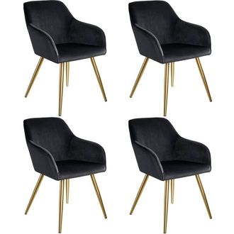 TecTake Accent Chair Marilyn Set Of 4 - Black/Gold in Black | Size: 4 Pack