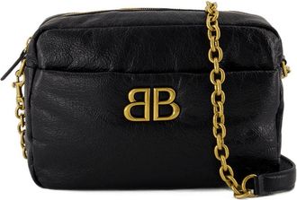 Balenciaga Womens Monaco Shoulder Bag Black Calfskin