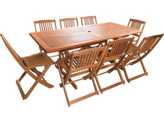 Habitat et Jardin Comedor/sal&oacute;n De Jard&iacute;n En Madera Ex&oacute;tica Hong Kong - Mesa Plegable + 8 Sillas Plegables