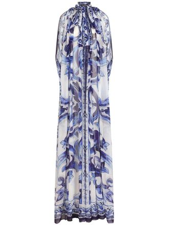 Dolce & Gabbana Maiolica-print silk cape - women - Silk - 38 - Blue