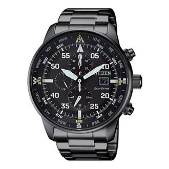 Citizen Watches, male, Black, Size: ONE SIZE Aviator Chrono Steel Black
