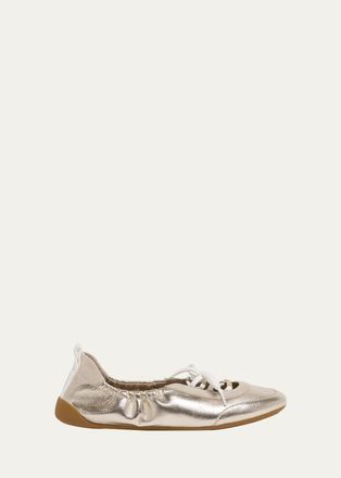 Chlo&eacute; Kick Metallic Leather Lace-Up Ballerina Flats