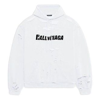 Balenciaga Caps Destroyed Hoodie White 659403TKVB69040