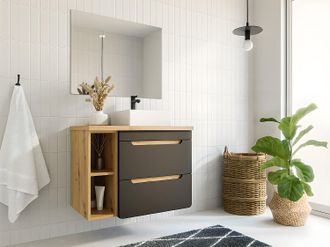 Vente-Unique Mobili per bagno sospeso con lavabo semplice e nicchie 80 cm Colore: Naturale e Antracite - ARUBA