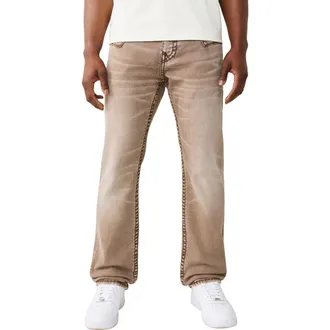 True Religion Ricky Super T Jimmy Flap Straight Jeans in Overgrown Tan Wash at Nordstrom, Size 38