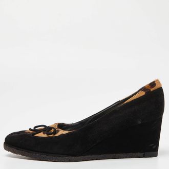 Stuart Weitzman Black/brown Suede And Calf Hair Wedge Pumps