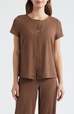 Anne Klein Texture Front Button Top in Mushroom at Nordstrom, Size X-Small P