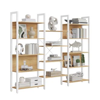Vasagle Librer&iacute;a con 14 estantes de metal de color roble y blanco