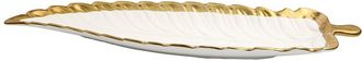 Alice Pazkus 18.25In Gold White Porcelain Leaf Dish With Gold Rim
