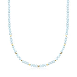 RS Pure by Ross-Simons Aquamarine Bead Necklace With 14kt Yellow Gold