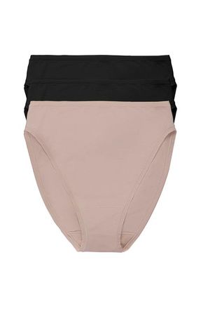 Natori Bliss Bare Cotton High Cut Brief 3-Pack in Black/black/cafe at Nordstrom, Size Xx-Large