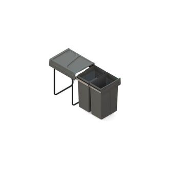 Emuca Contenedor De Reciclaje Para Fijaci&oacute;n Inferior Y Extracci&oacute;n Manual En Mueble De Cocina Recycle 2x25litros, Pl&aacute;stico Gris Antracita - Emuca