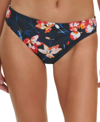 Tommy Hilfiger Womens Floral-Print Bikini Bottoms In Navy Coral Water Iris