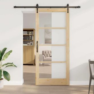 vidaXL Puerta Deslizante Manual Marr&oacute;n 93 X 211 Cm Madera Y Metal Vidaxl