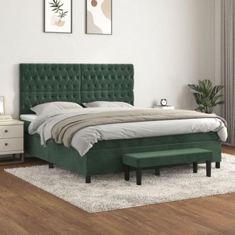 vidaXL Cama Box Spring Con Colch&oacute;n Terciopelo Verde Oscuro 180x200 Cm Vidaxl