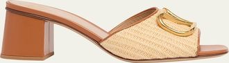 Valentino Garavani VLogo Signature Leather and Raffia Mule Sandals