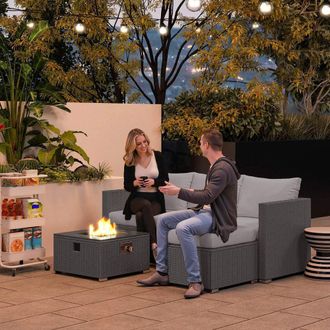 OUTSUNNY 4 Seater Rattan Sofa Set with Footstool Thick Cushions Grey