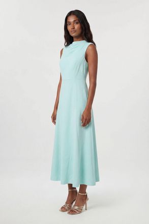Karen Millen Womens Tailored Satin Godet Full Skirted Midi Dress - Pale Blue - Size 14 UK