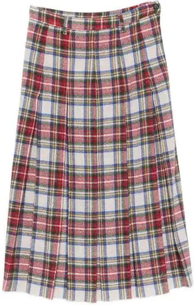 Maison Margiela Long Pleated Checked Wool-Blend Skirt
