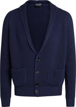 Tom Ford Shawl-collar Ribbed Cotton and Silk-blend Cardigan - Navy - 52 (IT52 / XL)