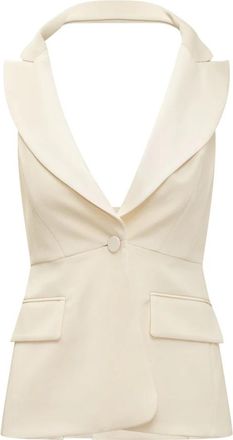 Max Mara Mouwloze Stretch Viscose Tweedelige Blazer - Dames - Gillet - Wit - M - Tweed - Kostuums