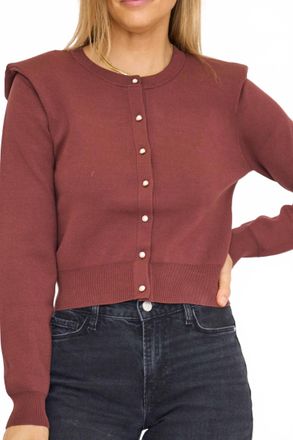 Astr Denisa Faux Pearl Button Cardigan In Brown