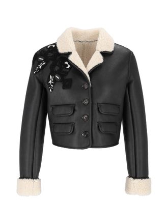 Ermanno Scervino Black Giubbotto Floral Applique Cropped Jacket