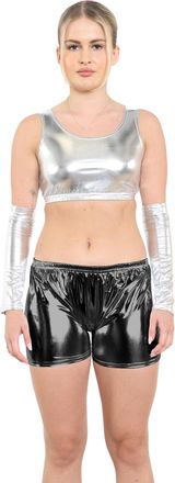 Generic AA Essentianls Womens Shiny Metallic Hot Pants - Ladies Wetlook Shorts Dance Gym Party Yoga Knickers Stretch Stylish Short Pant (Black, Large-X-Large)