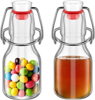OEM 2 Botellas Peque&ntilde;as De Vidrio De 100 Ml Con Tapas Abatibles Herm&eacute;ticas Para Elaboraci&oacute;n Casera De Cerveza, Licor Casero, Vainilla (tapa Roja)