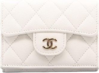 Chanel Matelasse White Grained Calfskin Leather Wallet (Tri-Fold) (Pre-Owned)