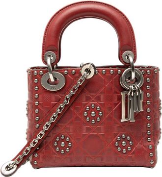 Dior Pre-owned Dior Mini Embossed Calfskin Cannage Studded Flower Lady Dior 9H0LP24OIPEDP3LB