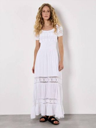 Apricot Floral Lace Milkmaid Maxi Dress In White