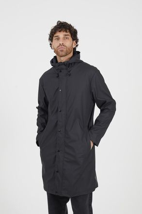 Brave Soul Mens Black Rubberised Hooded Parka Style Jacket - Size Small