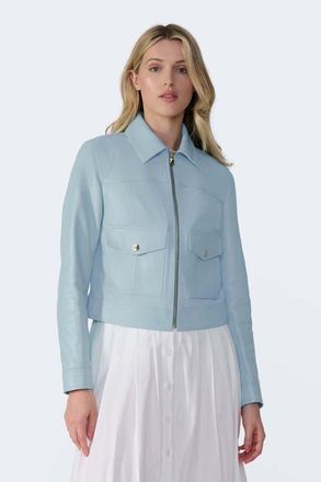 FURNIQ Flora Leather Jacket in Blue at Nordstrom, Size Large