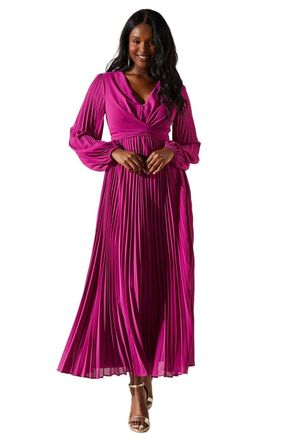 Coast Pleated Wrap Front Dress, 14, Magenta