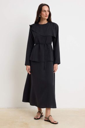 Trendyol Modest Dames Zwart Effen Maxi Lang Casual Skater Modest Jurken