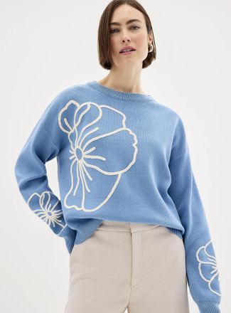 Contemporaine Womens Embossed contrasting flowers thick-knit sweater