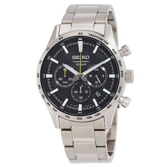 Seiko Chronograph Quartz Black Dial Mens Watch SSB413P1