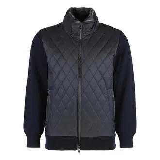 Paul & Shark Winter Jackets, male, Blue, XL, Quilted Knitted Jacket with Leather Details