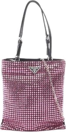 Prada Pre-owned Triangle Logo Crystal Fabric Leather 2way Handbag - Dames - Vintage Shopper - Roze - ONE Size - Leer - Vintage