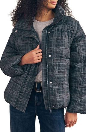 Next Check Puffer Jacket in Blue at Nordstrom, Size X-Large