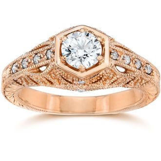 Pompeii3 Emery.70Ct Vintage Diamond Antique Engagement 14K Rose Gold Size Selectable