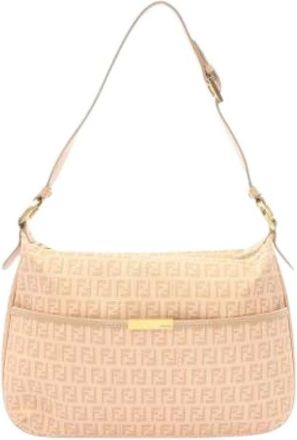 Fendi Pre-owned Shoulder Bags, female, Beige, Size: ONE SIZE Pre-owned Canvas Vintage Shoulder Bag
