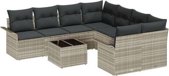 vidaXL Garden Sofa Set 9 pcs Light Grey Poly rattan Vidaxl