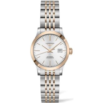 Longines Record Silver Dial Stainless Steel and Rose Gold Womens Watch L2.321.5.72.7