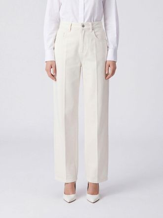 Brunello Cucinelli Jeans wide leg a vita media in denim con applicazione monile