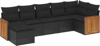 vidaXL Set De Comedor De Jard&iacute;n 7 Pzas Y Cojines Rat&aacute;n Sint&eacute;tico Negro Vidaxl