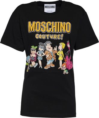 Moschino Flinstones Oversize T-Shirt - Dames - T-shirts - Zwart - XS - Katoen - Tops